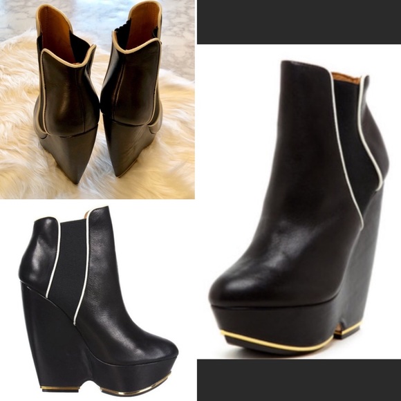 L. A. M. B. : Black “Diva” Platform Wedge Booties - Picture 6 of 8